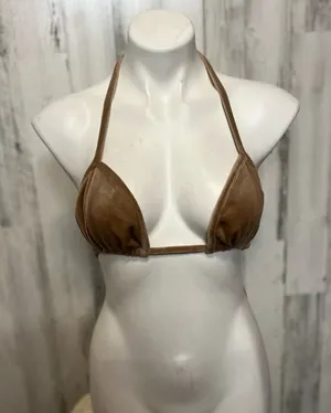 Romeo + Juliet Couture Faux Leather Bikini Top Large Brown Halter Triangle Brale thumbnail 1