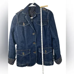 Vintage Inspired Lands’ End Women’s Size 4 Floral Accent Denim Utility Jacket thumbnail 6