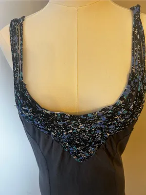 Free People Black Tank with Blue Floral Trim thumbnail 2