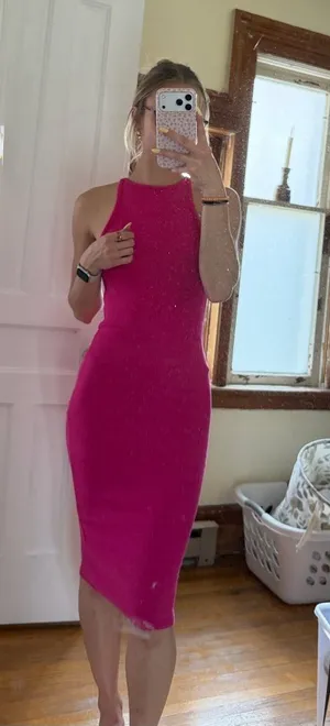 Zara Hot Pink Sleeveless Midi Dress thumbnail 1