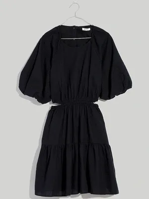 Madewell Seersucker Puff-Sleeve Cutout Mini Dress in Black size Medium thumbnail 4