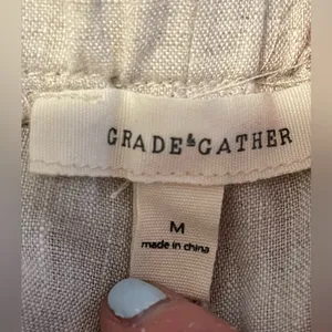 Grade & Gather Women’s Beige Linen Cropped Pants w Side Slit LNC Coastal Ltwght thumbnail 2
