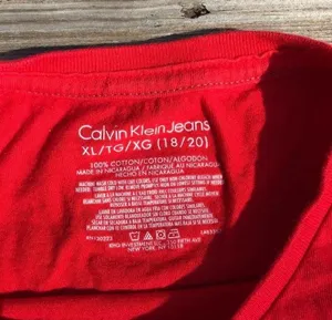 Calvin Klein RED  V-NECK LOGO EMBROIDERED T-SHIRT thumbnail 3