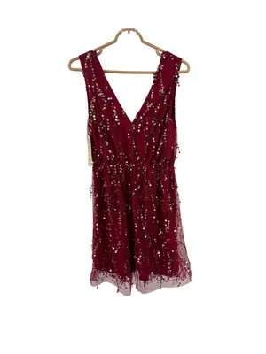 Southern fried chics deep red Sequined V-Neck and back sequin fringe L dress thumbnail 2