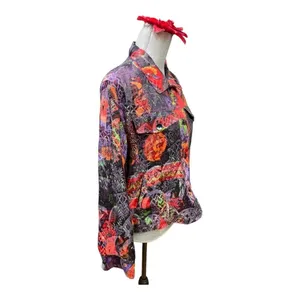 Chico's Jacket Shirt Shacket Women's Size 1 Medium Linen Silk Multicolored Funky thumbnail 4