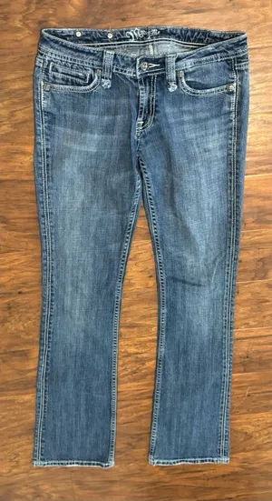 Miss Me Fleur De Lis Rhinestone Bling Bootcut Jeans Y2K Western Size 29 thumbnail 1