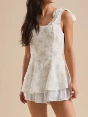 Altar'd State White & Light‎ Blue Floral Tie-Shoulder Romper thumbnail 8
