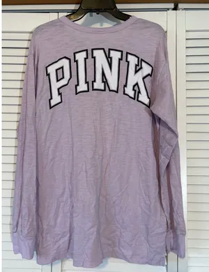 Victoria's Secret PINK Long Sleeve Henley T-Shirt Purple Dog Logo Size‎ M Y2K thumbnail 1