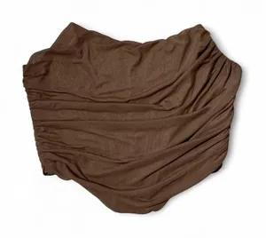 Y2K Brown Ruched Mesh Corset Tube Top Strapless Dark Academia Curved Hem‎ Size M thumbnail 1