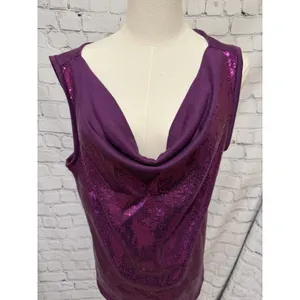 NWT IMAN Global Chic purple Sleeveless sequin cowl neck Sweater Lightweight L thumbnail 2