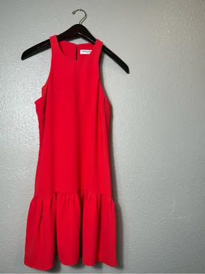 Amanda‎ Uprichard High Neck Drop Waist Ruffle cocktail, wedding Dress Coral XS thumbnail 2