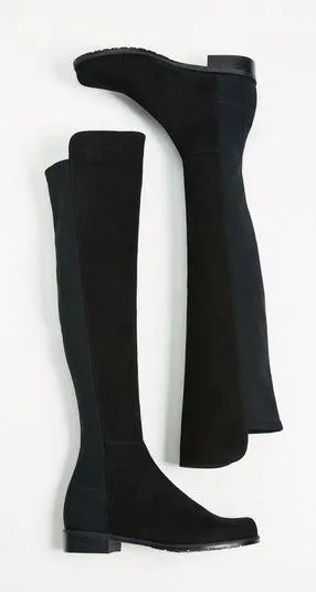 Stuart Weitzman • 5050 Stretch Suede Boots black tall low heel knee high otk thumbnail 2