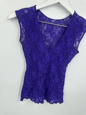 American Vintage Vintage Y2K Purple Lace Sheer Shirt Size Small V Neck Whimsical Fairycore thumbnail 6