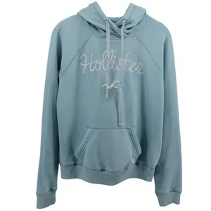Y2K Hollister Baby Blue Spellout Hoodie Academia Preppy Comfort Coastal M thumbnail 2