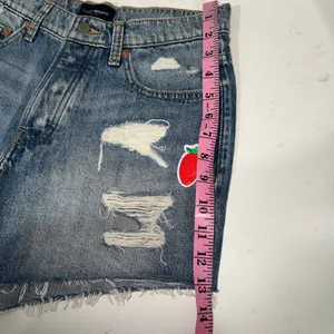 90s midi short Denim Distressed Shorts with Embroidered Patches thumbnail 14