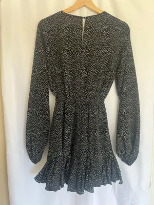Luxxel Black and White Polka Dot Long-Sleeve Fit-and-Flare Romper thumbnail 4