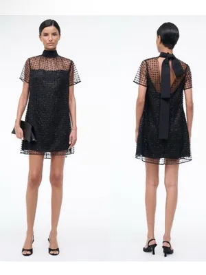 Staud Mini Ilana Dress in Stardust Onyx Black L thumbnail 7