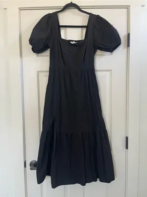 Women’s ASTR the Label Poplin Puff Sleeve Tiered Midi Dress Black Size M thumbnail 3