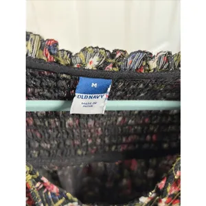 Old Navy Floral Metallic Lurex Smocked Womens Size‎ M Black Boho Peasant Top thumbnail 3
