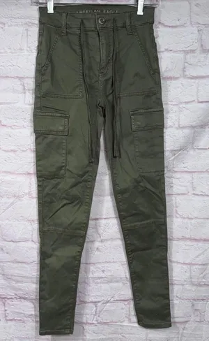 American Eagle Women’s Hi-Rise Jegging Cargo Pants Size 0 Regular Olive Green thumbnail 1