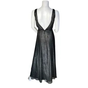 Monique Lhuillier Bridesmaids Size 2 Black Metallic Plunge V-Neck Maxi Dress thumbnail 2