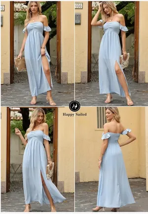 Blue off shoulder dress Size L thumbnail 2