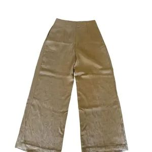 Zara Beige Tan Pleated Viscose Wide Leg Y2K High Waist Trouser Pants SZ S #2434 thumbnail 5