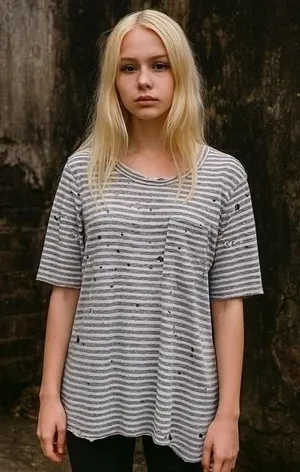 Free People Stripe Distressed Top Beetlejuice Asymmetrical Halloween Grunge XS thumbnail 1
