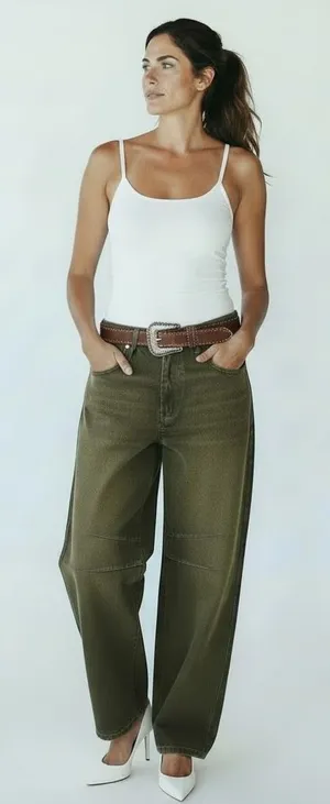 We The Free Free People Good Luck Mid-Rise Barrel Jeans Coated New Moon Brown 26 thumbnail 1