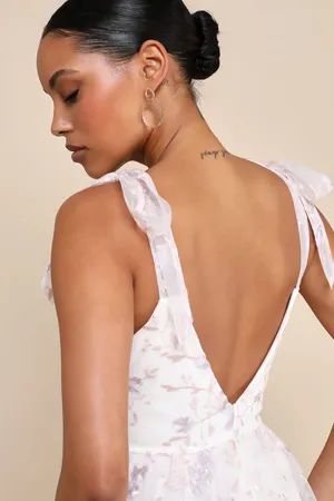LULUS Distinctly Sweet White Floral Embroidered Tie Strap Midi Dress thumbnail 4