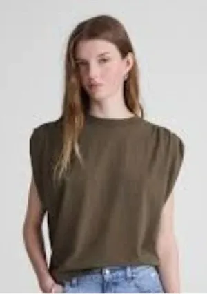 Madewell Relaxed Muscle Tee Women M Green Vintage Jersey Shirred Shoulder NZ393 thumbnail 1