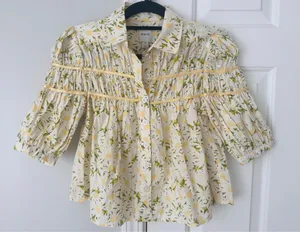 Anthropologie The Leandra Shirred Yoke Blouse by Maeve, Size XS thumbnail 4