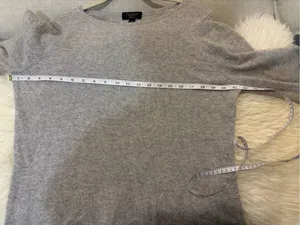 CHARTER CLUB Pure Cashmere Double-Ruffle Sweater Gray Large Minimalist Luxury thumbnail 7