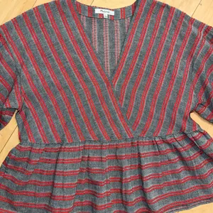 Madewell Striped Bubble-Sleeve Peplum Top V-Neck Size L thumbnail 7