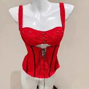 Others Follow Red Textured Wide Strap Corset Top thumbnail 2