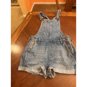 Madewell Adirondack Short Overalls in Dawkins Wash Blue Sz S thumbnail 2