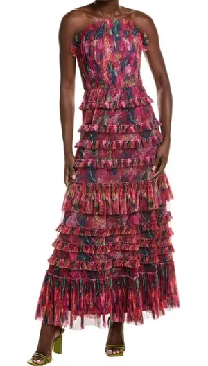 Hutch Sevilla Strapless Floral Tiered Tulle Midi Gown Size 00 NWT thumbnail 1