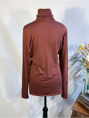 💥Peruvian Connection Extreme T-Neck Terracotta Pima Cotton Stretch Top Sz M🧡 thumbnail 6
