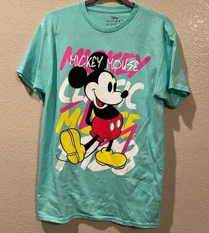 NWOT Mickey Mouse Neon Teal Retro Graphic Tee M thumbnail 1