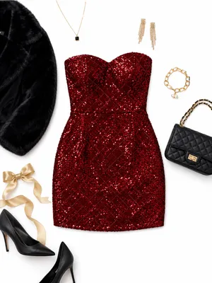Emerald Sundae Red Sequin Strapless Bodycon Mini Dress XS Cocktail Party Holiday thumbnail 15