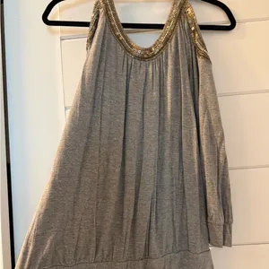 Cache Gray Cold-Shoulder Top with Gold Sequin Trim thumbnail 5