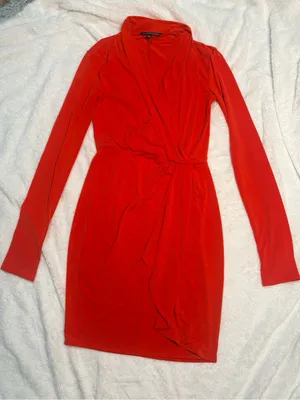 Victoria's Secret Red Long-Sleeve Draped Wrap Dress thumbnail 4