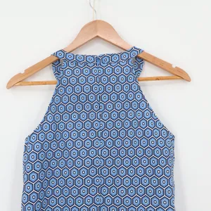 Joe Fresh Geometric Halter Dress Size 2 Pockets Blue Retro Mod Preppy Vacation‎ Summer thumbnail 8