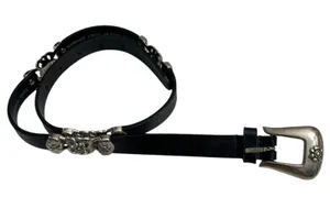 Vintage Black Leather Silver Floral Medallion Details Belt Size Small thumbnail 1