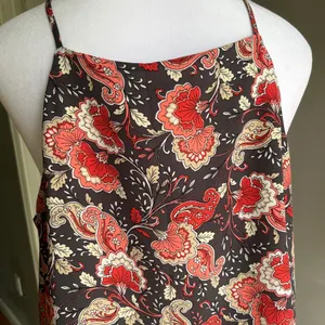Floral Paisley Print Cami Top Button Down Sleeveless Peplum Tank Blouse Large thumbnail 8