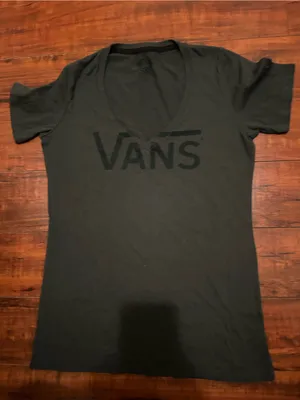 Vans Deep Green Black V-Neck Tee with Subtle Logo thumbnail 1