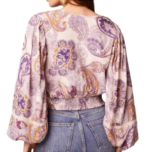 Band Of The Free New Paisley Lace V-Neck Balloon Sleeve Crop Top Size Small thumbnail 3