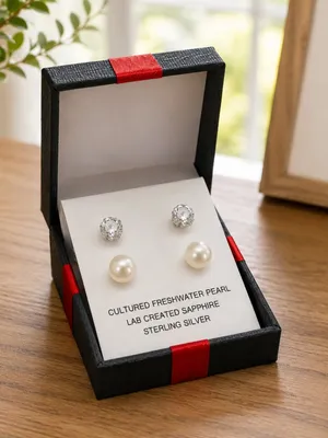 Sterling Silver Pearl & Lab White Sapphire Stud Earrings Set 2 Pair NWT thumbnail 3