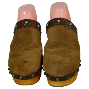 Dingo Woodstock DI 149 Brown Suede Turquoise Western Wooden Clogs Women's 8.5 thumbnail 2