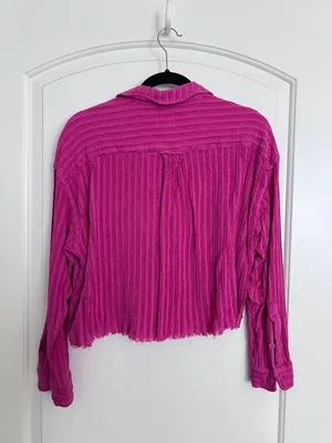 BDG Pink Cropped Button-Up Shirt thumbnail 4